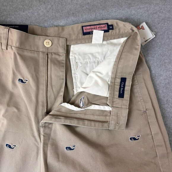 Vineyard Vines Size 34 Club Shorts Khaki Navy Blue Embroidered Whale Logo Men's - Picture 3 of 12